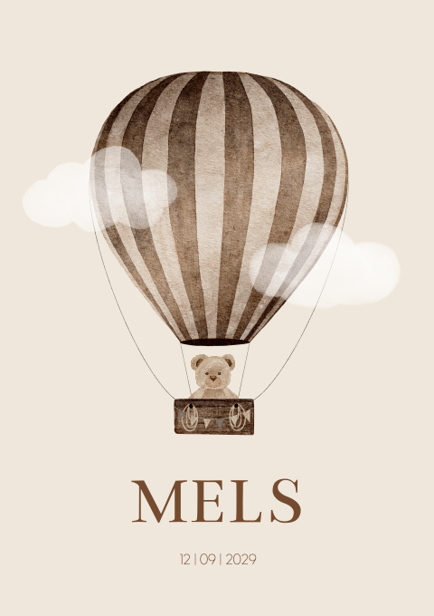 Geboortekaart Jongen Luchtballon teddybeertje Wolkjes